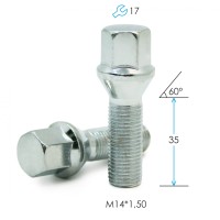 Болт M14*1.5*35 ключ 17 мм, конус (хром)