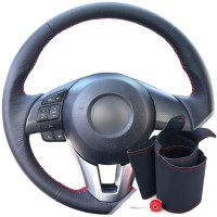 Оплетка на руль из натуральной кожи Mazda CX-5 I 2011-2017 г.в. (для замены штатной кожи, красная)