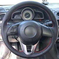 Оплетка на руль из натуральной кожи Mazda CX-3 I 2015-2018 г.в. (для замены штатной кожи, красная)
