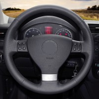 Оплетка на руль из «Premium» экокожи Volkswagen Caddy 2006-2010 г.в. (для руля со штатной кожей, черная)