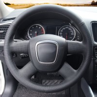 Оплетка на руль из «Premium» экокожи Audi A4 (B7) Saloon 2004-2009 г.в., A4 Avant 2004-2009 г.в., A4 Cabriolet 2004-2009 г.в. (с подрулевыми лепестками, черная)