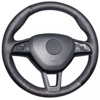Оплетка на руль из «Premium» экокожи Skoda Yeti 2014-2019 г.в. (для руля со штатной кожей, черная)