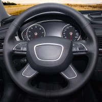 Оплетка на руль из «Premium» экокожи Audi A7 (G8) Sportback (Coupe) 2010-2018 г.в. (с подрулевыми лепестками, черная)