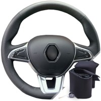 Оплетка на руль из натуральной кожи Renault Kaptur I Рестайлинг 2020-н.в. (для руля без штатной кожи, черная)
