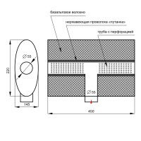 Глушитель «belais» T - строение, прямоточный, вход Ø55 мм - выходы Ø55 мм, овал 145*220 мм, длина 450 мм (нержавеющая сталь)