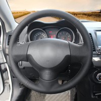 Оплетка на руль из «Premium» экокожи Mitsubishi Lancer X 2007-2015 г.в. (для руля без штатной кожи и кнопок, черная)