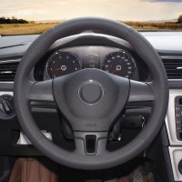 Оплетка на руль из «Premium» экокожи Volkswagen Sharan 2010-2015 г.в. (для руля без штатной кожи и кнопок, черная)