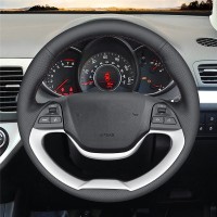 Оплетка на руль из «Premium» экокожи Kia Picanto 2012-2015 г.в. (черная)