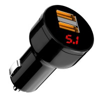 Зарядное устройство с вольтметром, красная подсветка (12/24V, 2*USB, 3.1A)