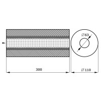 Резонатор «belais» круглый Ø110 мм, длина 300 мм, труба Ø63 мм (нержавеющая сталь)