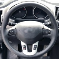 Оплетка на руль из натуральной кожи Kia Sportage III (SL) 2010-2016 г.в. (для замены штатной кожи на руле с подогревом, черная)