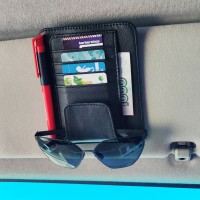 Органайзер «SMALL» на солнцезащитный козырек автомобиля для документов, очков, визитных, банковских карт (чёрный, 155*125 мм.)