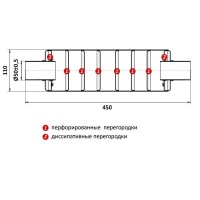 Резонатор «CBD» круглый с отводами, секционный Ø110 мм, длина 450 мм, труба Ø50 мм (ZeroNoise, 9 камер, нержавеющая сталь AISI 439)