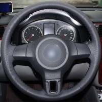 Оплетка на руль из натуральной кожи Volkswagen Tiguan I (5N2) 2011-2014 г.в. (для руля без штатной кожи, черная)