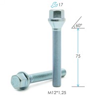 Болт M12*1.25*75 ключ 17 мм, конус (цинк)