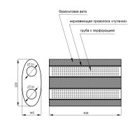 Глушитель «belais» H - строение, прямоточный, входы Ø51 мм - выходы Ø51 мм, овал 145*220, длина 450 мм (нержавеющая сталь)