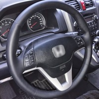 Оплетка на руль из натуральной кожи Honda CR-V III 2007-2012 г.в. (для замены штатной кожи, черная)