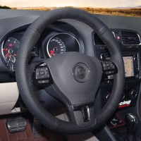 Оплетка на руль из «Premium» экокожи Volkswagen Jetta Mk6 2010-2014 г.в. (для руля с подрулевыми лепестками, черная)