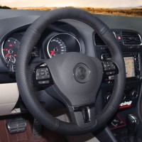 Оплетка на руль из «Premium» экокожи Volkswagen Touran 2010-2015 г.в. (для руля с подрулевыми лепестками, черная)