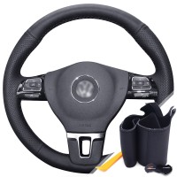 Оплетка на руль из «Premium» экокожи Volkswagen Golf Plus 2009-2014 г.в. (для руля с подрулевыми лепестками, черная)